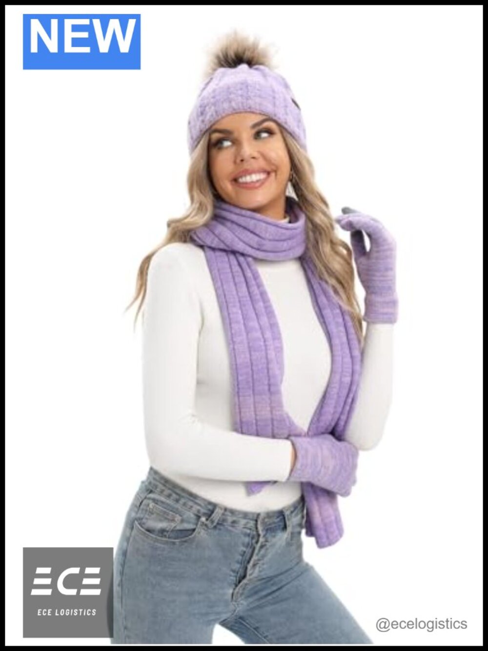 Winter Knit Beanie Hat Scarf Touch Screen Gloves 3 Piece Set Fleece Lined